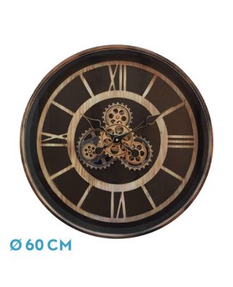Reloj De Pared Durcal Marron/haya/oro 60x60x8cm Engranajes Con Movimiento