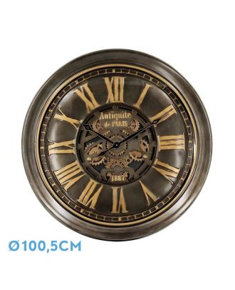 Reloj De Pared Genova Oro/cuero 100,5x100,5x13,5cm Engranajes Con Movimiento