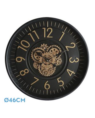 Reloj De Pared Lacio Oro/negro 46x46x8cm Engranajes Con Movimiento