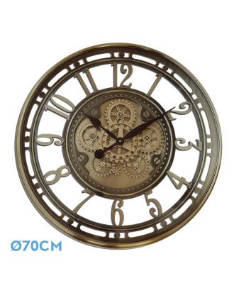 Reloj De Pared Mesina Bronce 70x70x8cm Engranajes  Con Movimiento