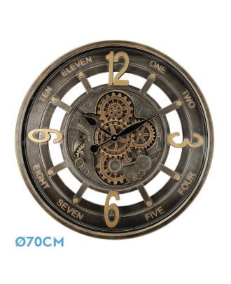 Reloj De Pared Padua Oro/cuero 70x70x8cm Engranaj Es Con Movimiento