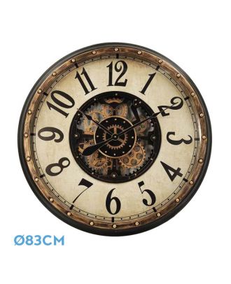 Reloj De Pared Treviso Oro/negro 83x83x10cm Engranajes Con Movimiento