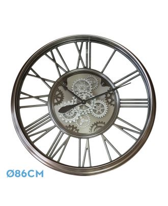 Reloj De Pared Turin Niquel 86x86x8,5cm Engranajes Con Movimiento