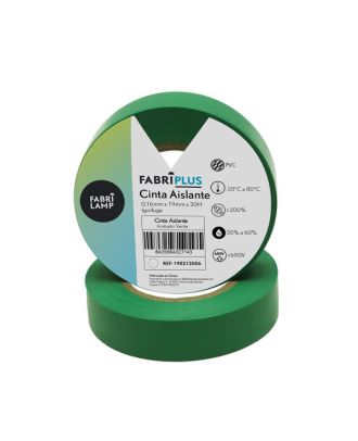 Rollo Cinta Aislante Pvc Verde 19mmx20m Para Electricista Flexible Y Duradera