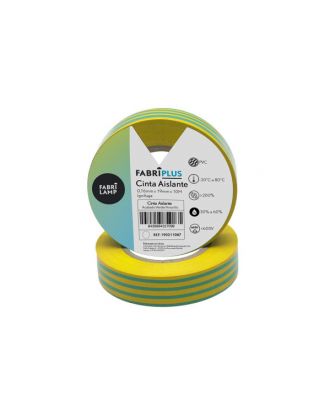 Rollo Cinta Aislante Pvc Verde/amarillo 19mmx10m  Para Elecectricista Flexible Y Duradera
