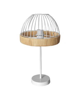 Sobremesa Gaston 1xe27 Blanco/natural 46x25x25cm C/metal Y Rattan