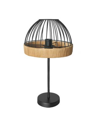 Sobremesa Gaston 1xe27 Negro/natural 46x25x25cm C/metal Y Rattan