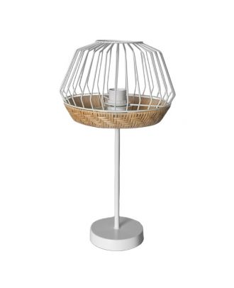 Sobremesa Hugo 1xe27 Blanco/natural 46x25x25cm C/metal Y Rattan