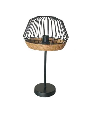 Sobremesa Hugo 1xe27 Negro/natural 46x25x25cm C/metal Y Rattan