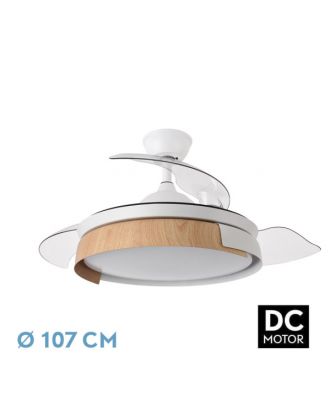 Ventilador Dc Provenza 72w 7200lm Blanco/haya 3asp.desplegables 36/51x50/107d.3col, Remoto, Temporizador, Memoria