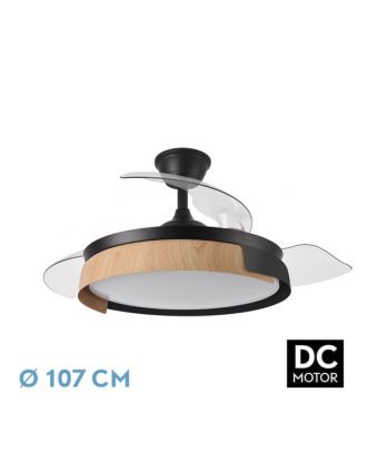 Ventilador Dc Provenza 72w 7200lm Negro/haya 3asp.desplegables 36/51x50/107d.3col, Remoto, Temporizador, Memoria
