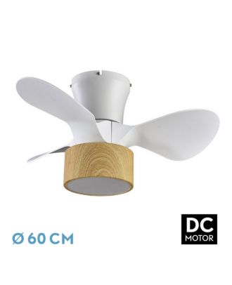 Ventilador DC 24w Kos Blanco/haya 3 Aspas 60d 6 Vel. 2390lm 3000-4500-6000k c/remoto, Memoria Y Temporizador