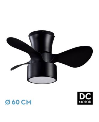 Ventilador DC 24w Kos Negro 3 Aspas 60d 6 Vel. 2390lm 3000-4500-6000k c/remoto, Memoria Y Temporizador