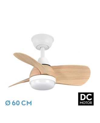 Ventilador Dc 24w Pirdo Blanco/haya 3 Aspas 60d 2400lm 6 Velocidades 3000-4500-6000k C/remoto, Memoria Y Temporizador 