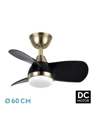 Ventilador Dc 24w Pirdo Cuero/negro 3 Aspas 60d 2400lm 6 Velocidades 3000-4500-6000k  C/remoto, Memoria Y Temporizador