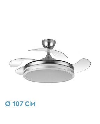Ventilador Bayomo 59w 6980lm Niquel 4 Aspas Desp. 34,5/42x50/107 D.3 Color. Dc.remoto+Reg.Intensidad