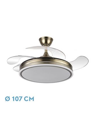 Ventilador Bayomo 59w 6980lm Cuero 4 Aspas Desp. 34,5/42x50/107d.3 Color, Dc.remoto+Reg.Intensidad