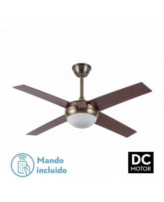 Ventilador Dc Ciro 2xe27 Cuero 4 Asp. Nogal 35/45x116,8d Remoto Y Temporizador