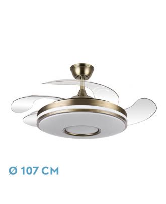 Ventilador Dani 59w 6980lm Cuero 4 Aspas Desplegables 107d 3000-4000-6000k Remoto, Reg.Intensidad, Memor. Y Tempor. 24