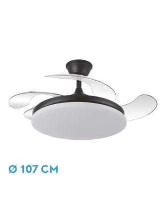 Ventilador Dc Tridente 59w Negro 4aspas Desp. 107d 6980lm Reg.intensidad Remoto+temporizador+memoria 3000-4000-6000k