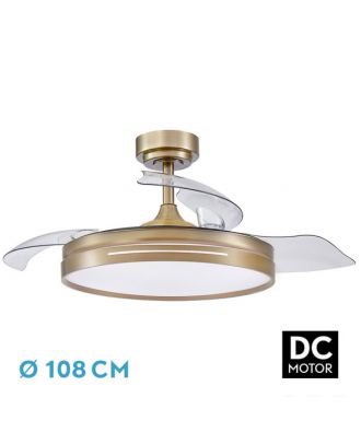 Ventilador Dc 72w Micenas Cuero 3asp.transp.108d  6vel 7200lm 3col Remoto,reg.intensidad,memoria Y Temporizador 24