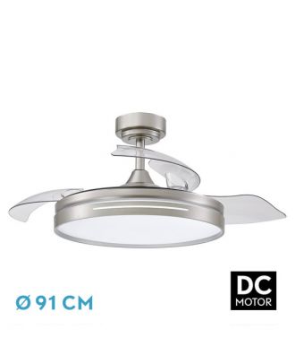 Ventilador Dc 48w Micenas Niquel 3asp.91d 6velocidades 4800lm 3000-4500-6000k Remoto+reg.intensidad+memoria+temporizador 25