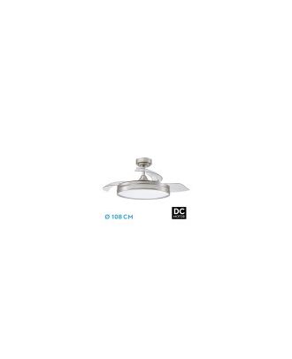 Ventilador Dc 72w Micenas Niquel 3asp.transp.108d 6velocidades 7200lm 3colores Remoto,reg.intensidad,memoria Y Temporizador 24