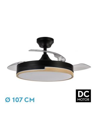 Ventilador Dc 72w Olimpia Negro/madera 3aspas 107d 6vel. 7200lm 3000-4500-6000k Remoto,memoria,temporizador 24