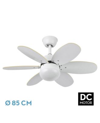 Ventilador Dc Alves 2xe27 Blanco Con 6 Aspas Rev. Blanco/haya 41x85d  C/ Remoto Y Temporizador