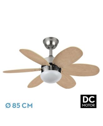 Ventilador Dc Alves 2xe27 Niquel 6 Aspas Rev. Haya/plata 41x85d C/ Remoto Y Temporizador
