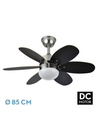 Ventilador Dc Alves 2xe27 Niquel 6 Aspas Rev. Wengue/haya 41x85d  C/ Remoto Y Temporizador