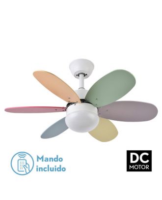 Ventilador Dc Alves 2xe27 Blanco  6 Aspas Rev. Pastel/Intenso  41x85d  C/ Remoto Y Temporizador