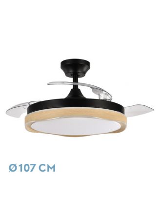 Ventilador Dc Blondi Negro/madera 72w 3aspas107d 7200lm 6vel 3000k,4500k,6000k Remoto+temporizador+memoria