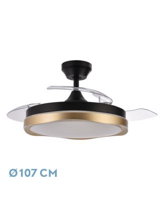 Ventilador Dc Blondi Negro/oro 72w 3aspas 107d 7200lm 6vel 3000k,4500k,6000k, Remoto+temporizador+memoria