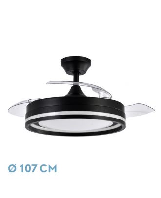 Ventilador Dc Cerrato Negro 72w 3aspas Desplegables 107d 7200lm 6vel 3000k,4500k,6000k, Remoto+temporizador+memoria