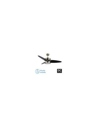 Ventilador Dc Cross 30w Cuero 3 Aspas Negro/nogal 6vel. 3 Colores 3250lm 132d Remoto, Memoria Y Temporizador