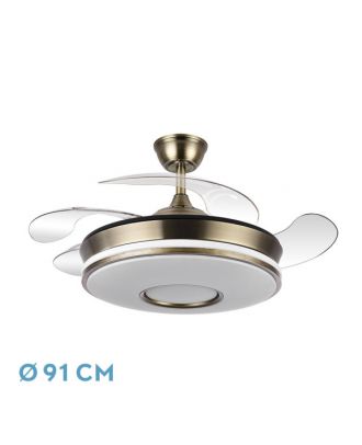 Ventilador Dc Dani 59w 6980lm Cuero 4aspas 6velocidades 91d 3000-4000-6000k Remot+reg.intensidad+memor+temporiz 