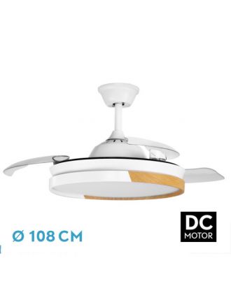 Ventilador Dc Emperador 72w Blanco/haya 3aspas Desplegables 108d 7200lm 3000-4000-6000k Remoto+Reg.Intensidad+Memoria+Temporiz