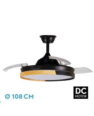 Ventilador Dc Emperador 72w Negro/haya 3aspas Desplegables 108d 7200lm 3000-4000-6000k Remoto+ Memoria+ Temporizador