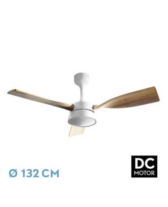 Ventilador Dc Estio 24w Blanco/haya 3aspas132d Regulable Intensidad 2650lm 3000k,4000k,6000k Remoto+temporizador+memoria