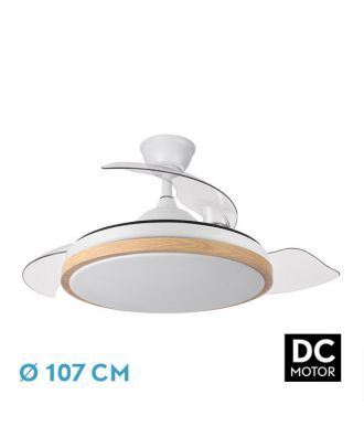 Ventilador Dc Evros 72w 6120lm Blanco/haya 107d 3asp.despegables 3000-4000-6000k Remoto+reg.intensidad+temporizador+memoria