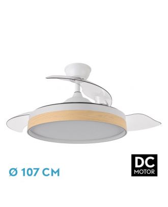 Ventilador Dc Iglu 59w 6980lm Blanco/haya 3asp.despl. 32/47x50/107d.3colores, Remoto, Reg.intensidad, Temporizador, Memoria