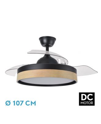 Ventilador Dc Iglu 59w 6980lm Negro/haya 3asp.desplegables 32/47x50/107d.3col,remoto,reg.intensidad,Temporizador, Memoria