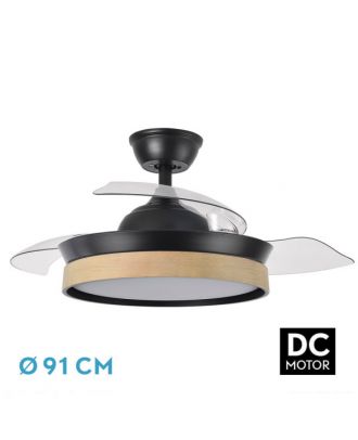 Ventilador Dc Iglu Negro/haya 72w 6120lm 91d 3asp.desplegable 3000-4000-6000k Remoto, Temporizador, Memoria
