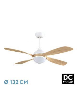 Ventilador Dc Livorno 30w 3250lm Blanco/haya 132d 4aspas 3000k,4500k,6000k, Remoto+ Temporizador+ Memoria