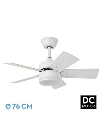 Ventilador Dc Marta 36w Blanco 5 Aspas Rev.  Blanco/haya  41x76d 3060lm C/ Remoto , Memoria Y Temporizador 3000k,4000k,6000k