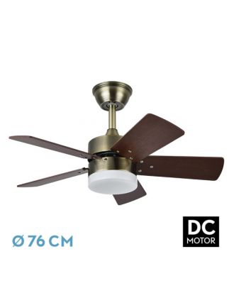 Ventilador Dc Marta 36w Cuero 5 Aspas Rev. Cerezo/nogal  41x76d 3060lm C/ Remoto , Memoria Y Temp. 3000k,4000k,6000k