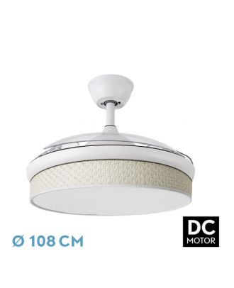 Ventilador Dc Moda 72w Blanco/cañizo Blanco 108d 3aspas 7200lm 3000k,4000k,6000k Remoto+memoria+temporizador