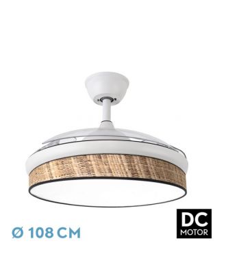 Ventilador Dc Moda 72w Blanco/cañizo Oscuro 108d 3aspas 7200lm 3000k,4000k,6000k Remoto+memoria+temporizador