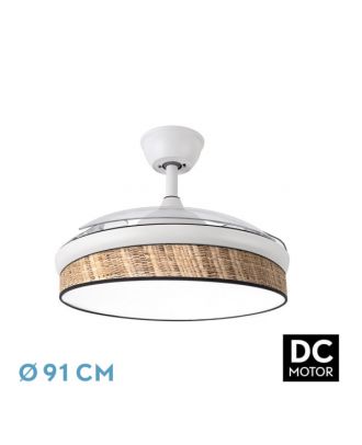 Ventilador Dc Moda 72w Blanco/cañizo Oscuro 91d 3aspas 7200lm 3000-4000-6000k Remoto+ Memoria+ Temporizador